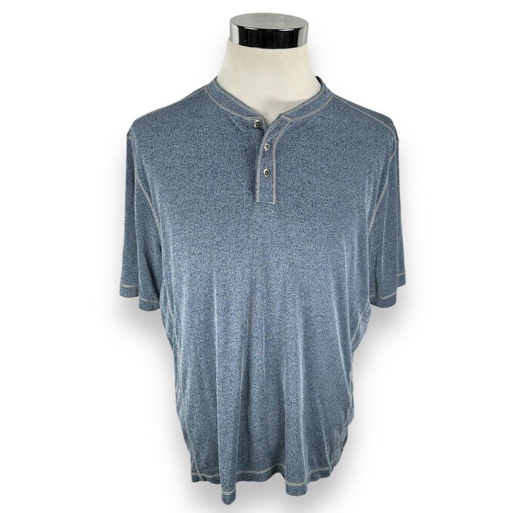 Nicoby‎ Henley Polo T-Shirt Men's XL Heather Blue Short Sleeve Pullover Modal